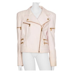 Balmain Pale Pink Leather Biker Jacket 44 FR