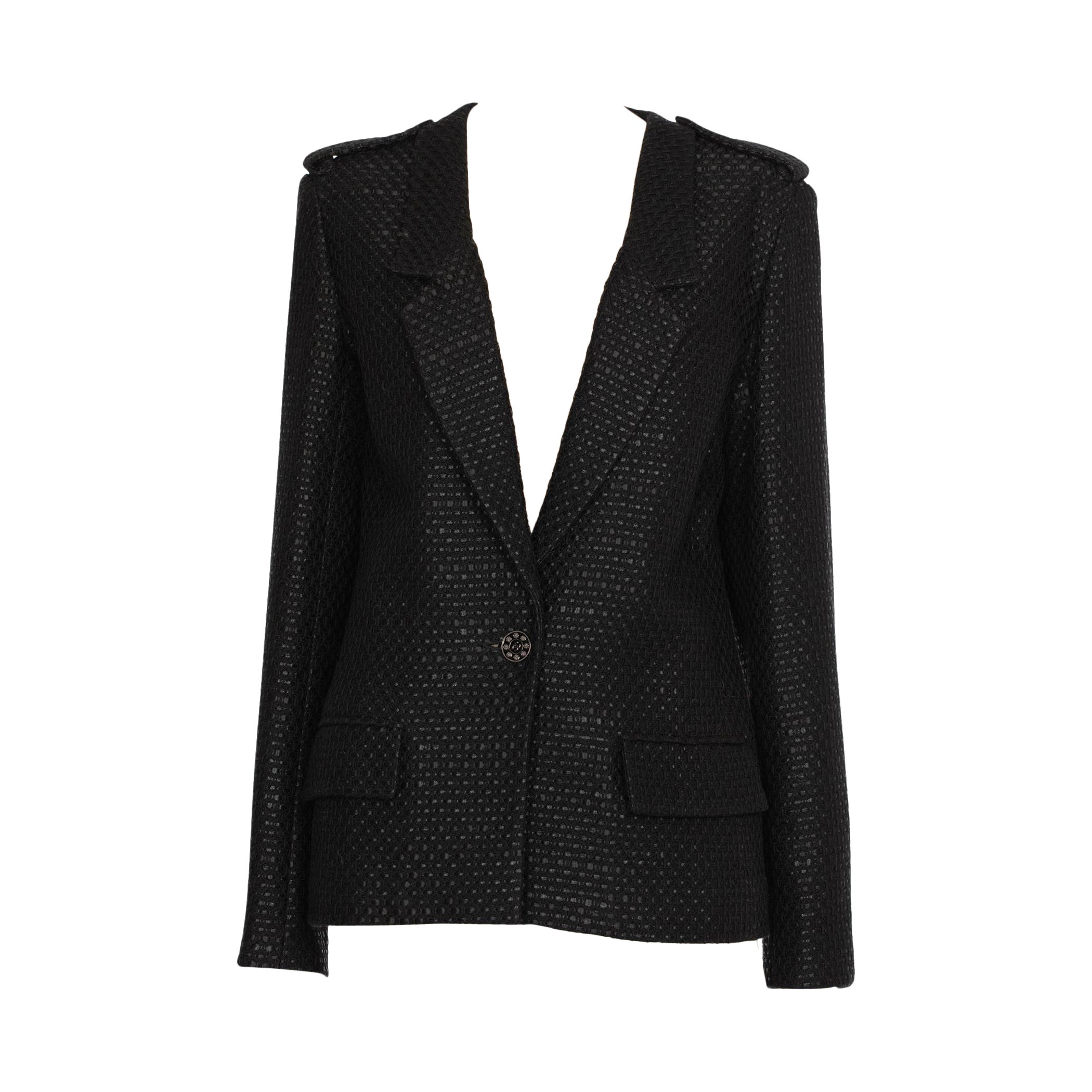 Blazer Chanel in tweed nero con un solo bottone 42 FR in vendita