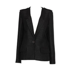 Chanel Black Tweed Blazer Single Button 42 FR
