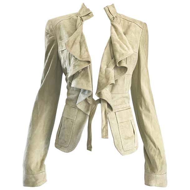 Tom Ford for Gucci Pistachio Khaki Suede Leather 1990s Vintage Ruffle ...