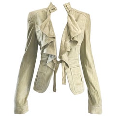 Tom Ford for Gucci Pistachio Khaki Suede Leather 1990s Vintage Ruffle Jacket 