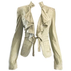 Tom Ford for Gucci Pistachio Khaki Suede Leather 1990s Vintage Ruffle Jacket
