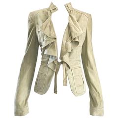 Tom Ford for Gucci Pistachio Khaki Suede Leather 1990s Vintage Ruffle Jacket 6