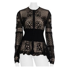 Alexander McQueen Patchwork Lace Peplum Cardigan in Black Small