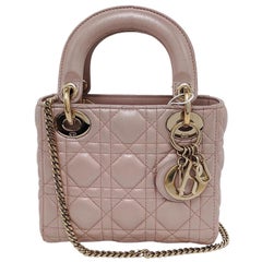 Lady Dior Mini Pearlescent Pink Lambskin Leather Gold HW Chain Strap