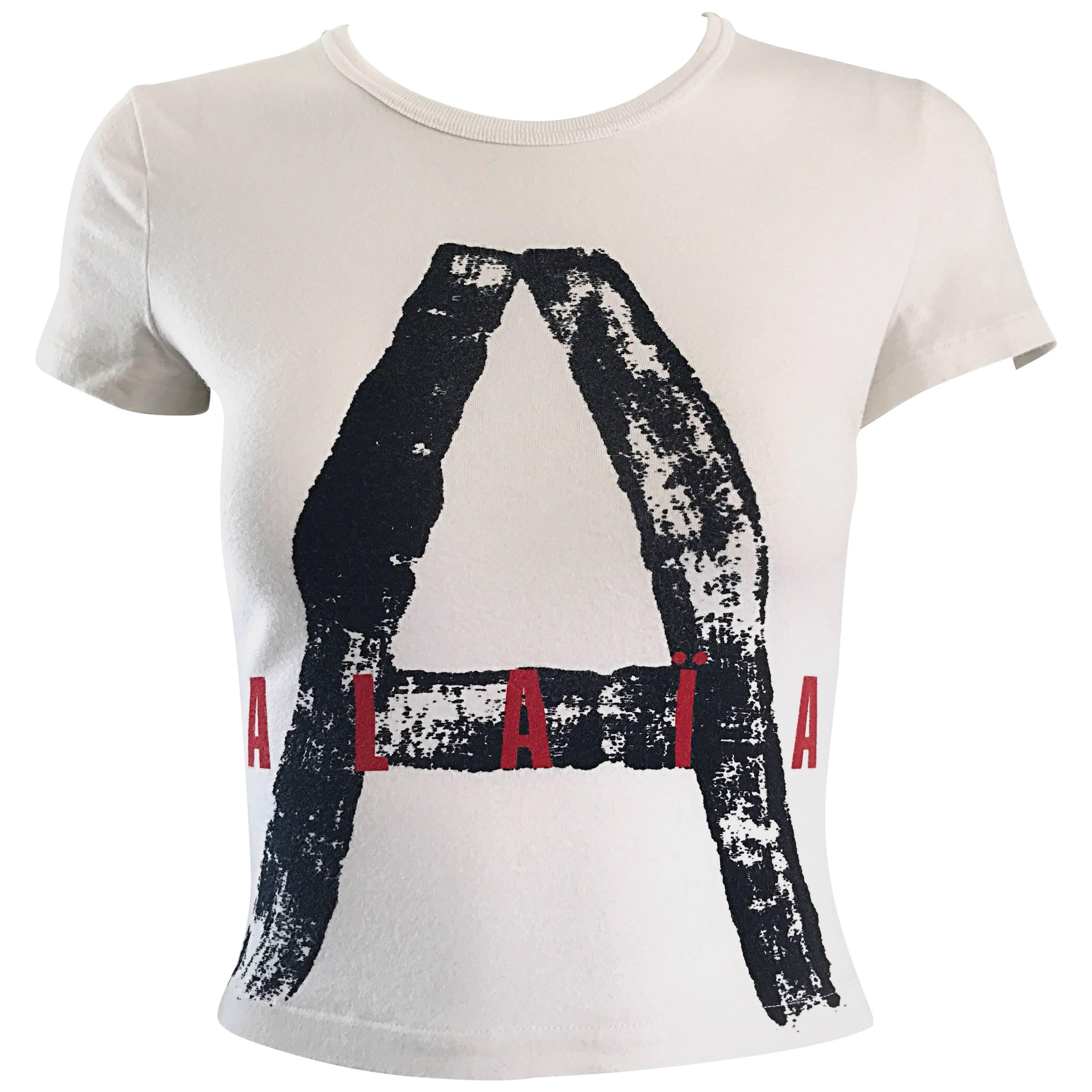Rare Vintage Alaia X Comme Des Garcons 1990s Black + White + Red Crop Top Shirt