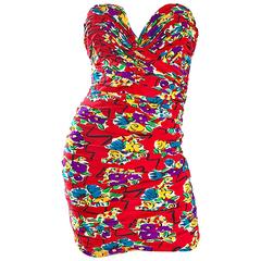 Vintage VIcky Tiel Couture Red Silk Geometric Strapless Sexy Mini Dress Size 40 5