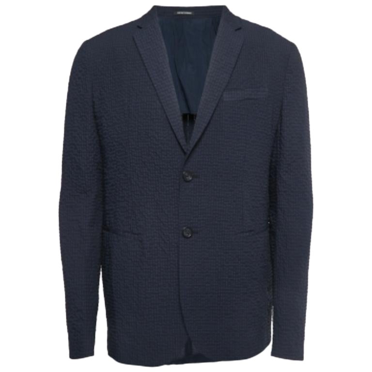 Emporio ARMANI Bleu marine Blazer croisé en synthétique à motifs XL en vente