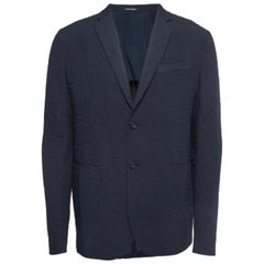 Emporio ARMANI Azul marino Estampado Sintético Blazer de un solo pecho XL