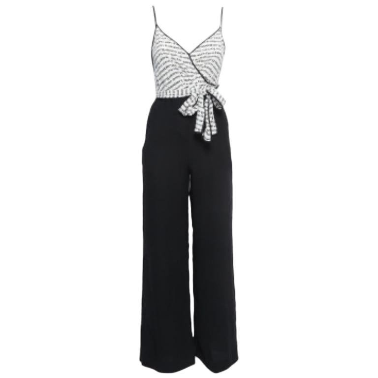 Diane von Furstenberg - Tuta in crepe e seta a gamba larga con dettagli a cravatta XXS