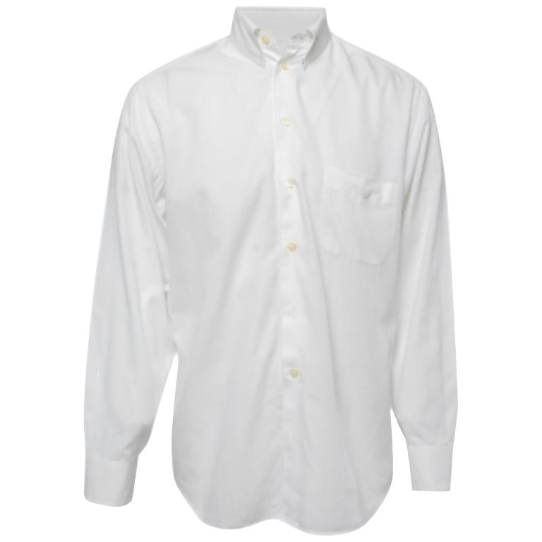 Emporio Armani Camicia a maniche intere in cotone bianco con bottoni, M. I. in vendita