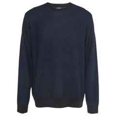 Emporio Armani Marineblau/Schwarz Gemusterte Wolle Strickpullover mit Rundhalsausschnitt 3XL