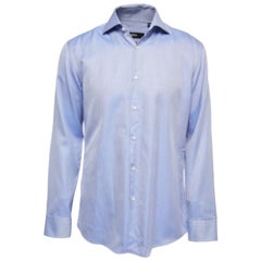Boss By Hugo Boss Camisa de manga larga ajustada de algodón azul estampado XL