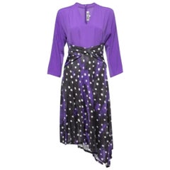 Diane von Furstenberg - Vestito midi asimmetrico a maniche lunghe in jersey e crepe - S