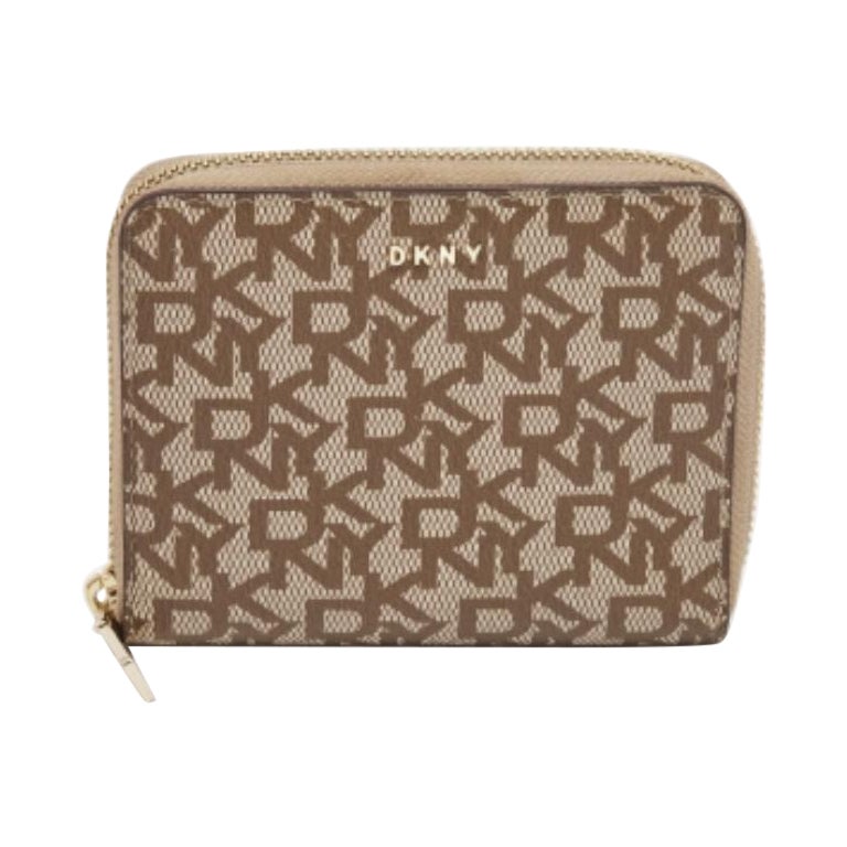 Portafoglio continentale con zip in tela Coates beige/marrone firmato DKNY
