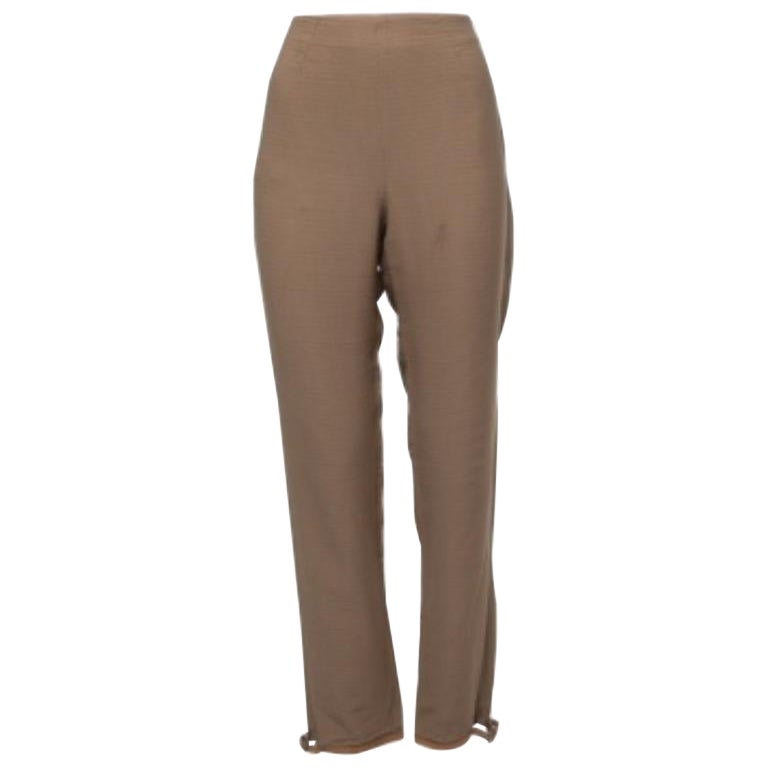 Emporio Armani Pantaloni a vita alta in misto lino marrone con dettaglio fibbia M.