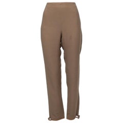Emporio Armani Brown Linen Blend Buckle Hem Detail High Waist Trousers M