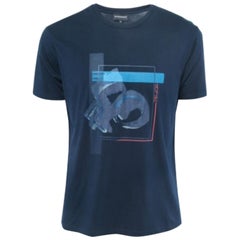 Emporio Armani T-shirt in maglia di cotone stampata blu navy XXL