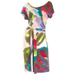 Neues, lebhaftes, farbenfrohes Etro-Kleid aus Seidenjersey mit Gürtel und Tie-Dye-Druck 