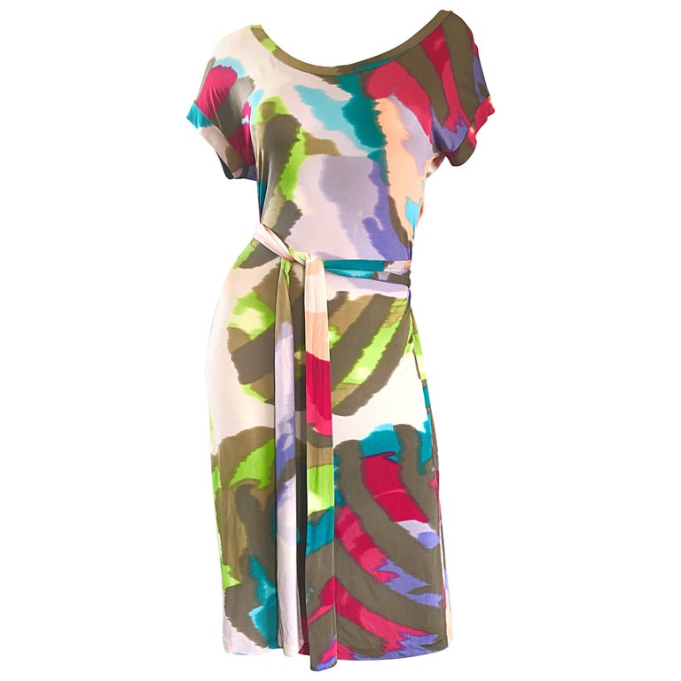 New Etro Silk Jersey Tie Dye Print Belted Short Sleeve Vibrant Colorful  Dress For Sale at 1stDibs | colorful silk dress