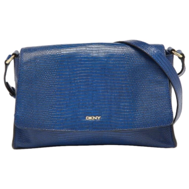 DKNY Borsa a tracolla Bryant in pelle blu goffrata con coccodrillo in vendita