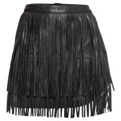 Zadig und Voltaire Schwarzer Minirock aus Leder mit Fransen aus Leder M