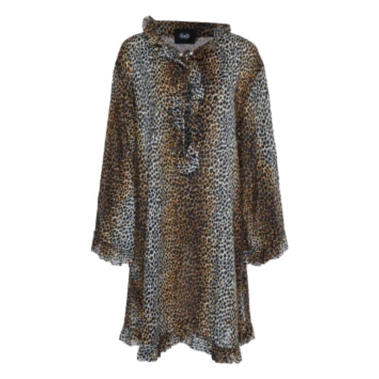 D&G Braunes bedrucktes Baumwoll-Shiftkleid mit Tiermuster M im Angebot