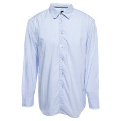 Emporio Armani Camicia a maniche intere in cotone blu a righe XXL