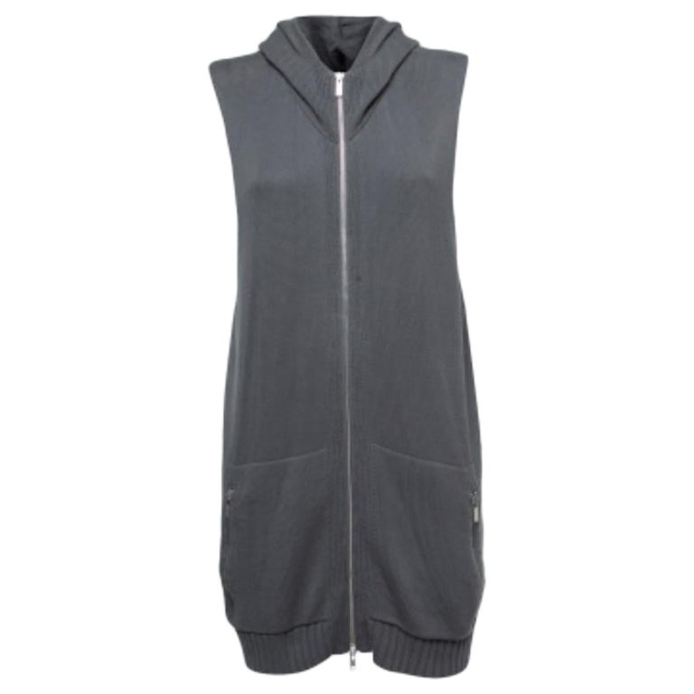 Emporio ARMANI Cardigan à capuche en tricot gris avec fermeture éclair 3XL en vente