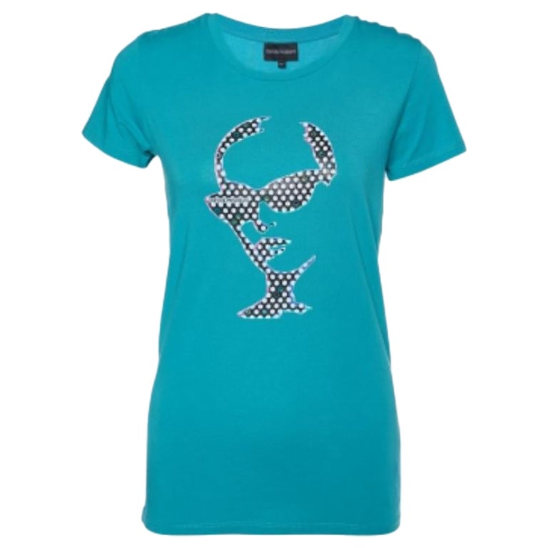 Emporio ARMANI Camiseta de punto de algodón estampada verde M en venta