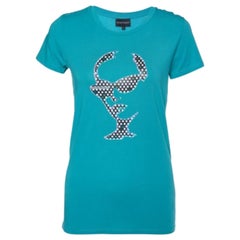 Emporio ARMANI Camiseta de punto de algodón estampada verde M