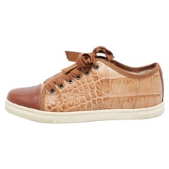 Lanvin Braun Krokodilgeprägtes Leder Lace Up Low Top Sneakers Größe 36