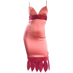 Retro Rare 1990s Coltrane Conui Couture Pink + Raspberry ' Petal ' Silk Bodycon Dress 