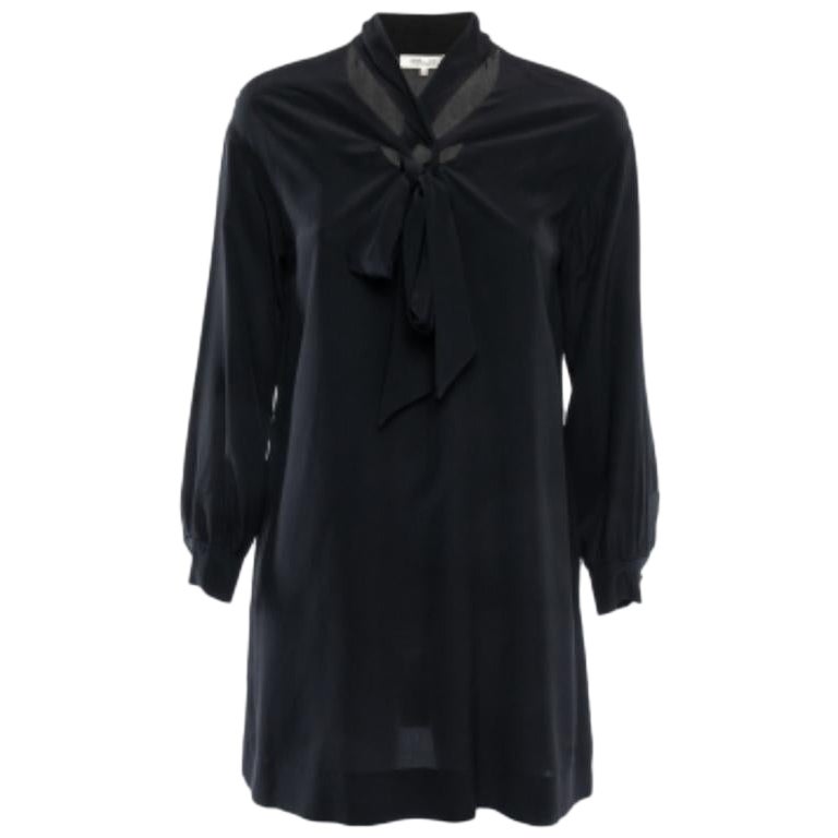 Diane von Furstenberg Schwarzes Seidenkragen-Krawattenkleid ausgestelltes Minikleid XXS im Angebot