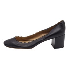 Chloe Cuero Negro Laurena Festoneado  Bombas Talla 39.5