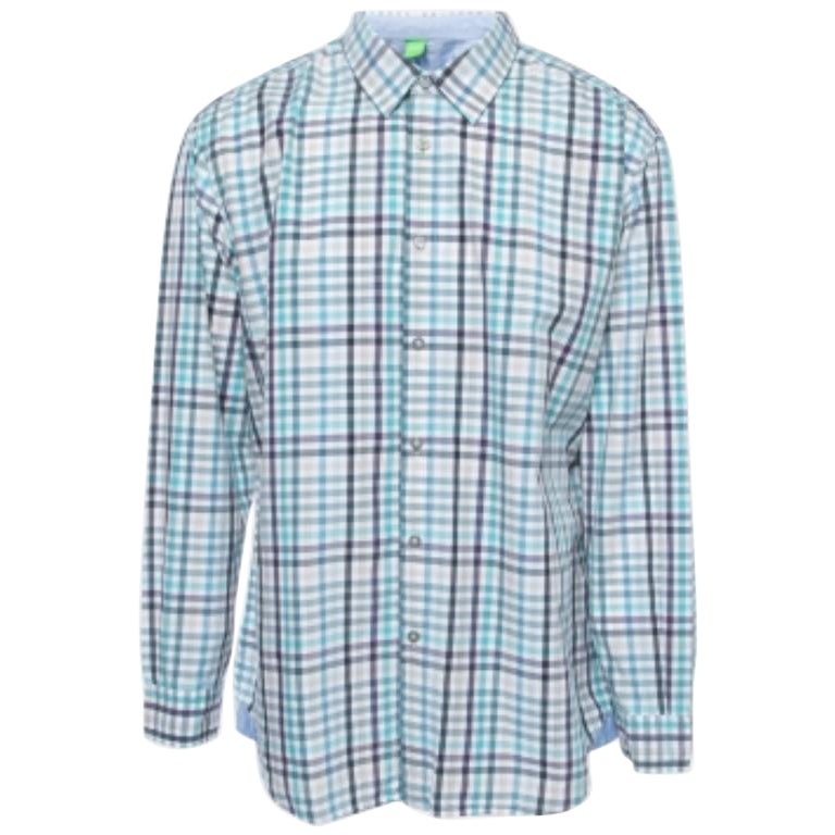 Boss By Hugo Boss Blau karierte Baumwolle Knopfleiste volle Ärmel Hemd 3XL