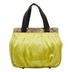Bolso Furla amarillo neón/marrón de satén y piel de serpiente en relieve