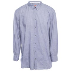 Boss By Hugo Boss Blaues Micro Checked Cotton Button Front Full Sleeve Shirt XXXL