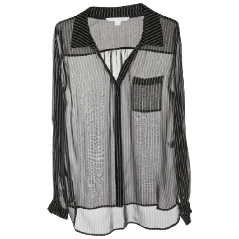 Diane von Furstenberg Camisa de rayas de seda negra L en venta