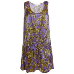 See By Chloe Mini Vestido de Algodón y Seda Estampado Morado con Lazo M