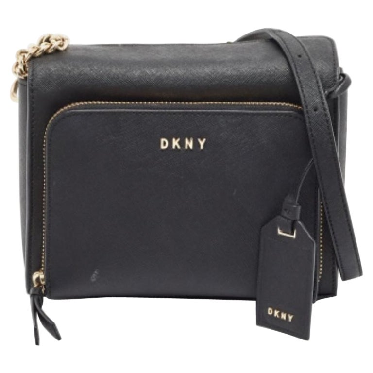 DKNY Borsa a tracolla con zip frontale in pelle nera