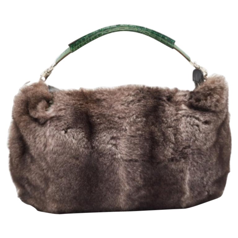 Gianfranco Ferre Negro/Verde Hobo de piel de conejo, cocodrilo y cuero con cremallera