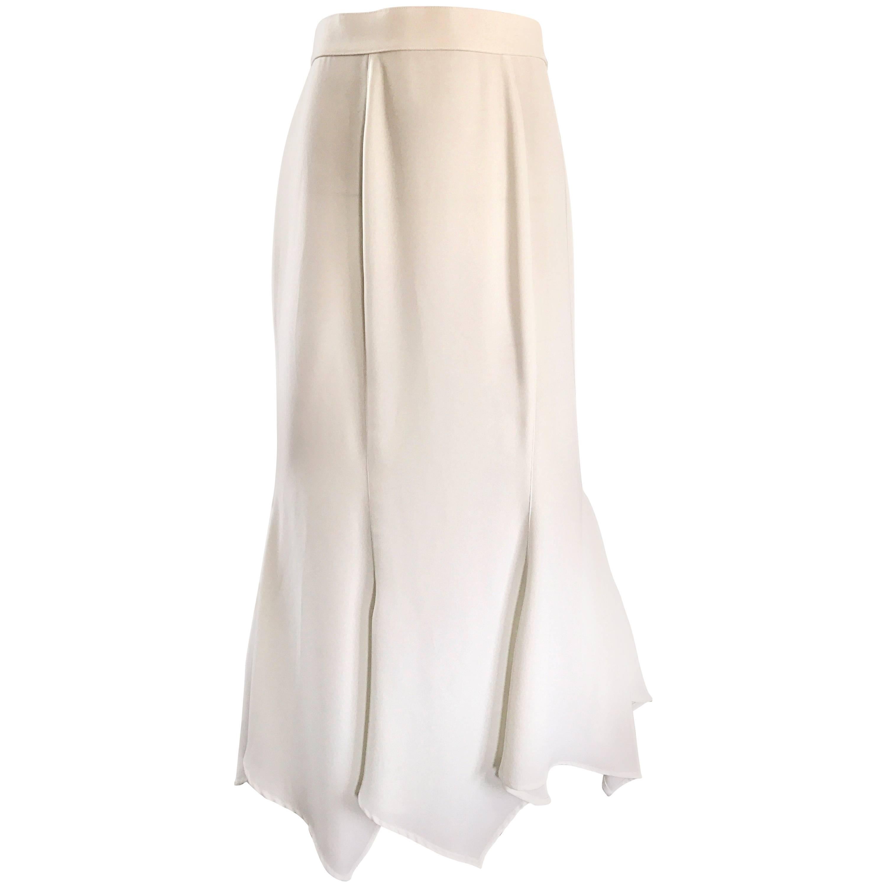 1990s Thierry Mugler White Handkerchief Hem Asymmetrical Vintage 90s Maxi Skirt For Sale