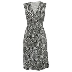 Diane Von Furstenberg Black/White Geometric Print Jersey Midi Wrap Dress L