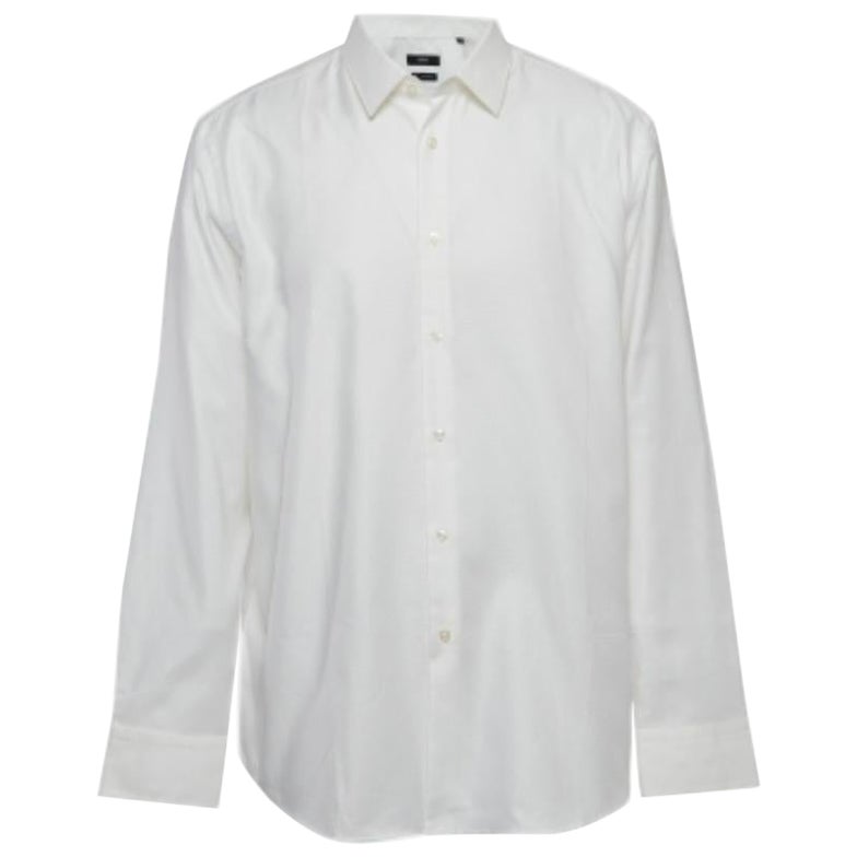 Boss By Hugo Boss Weißes Langarmhemd aus strukturierter Baumwolle XXXL