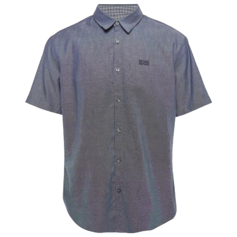 Boss By Hugo Boss - Camicia a maniche corte in cotone blu XXL