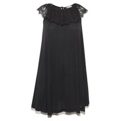RED Valentino Black Pleated Jersey Lace Trim Mini Dress XS