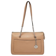 DKNY Beige Leather Large Bryant Chain Zip Tote