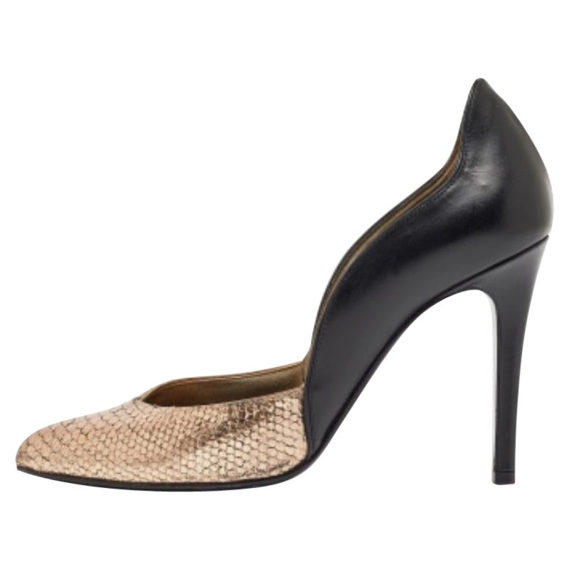 Lanvin Metallic/Black Embossed Python and Leather Pumps Size 38