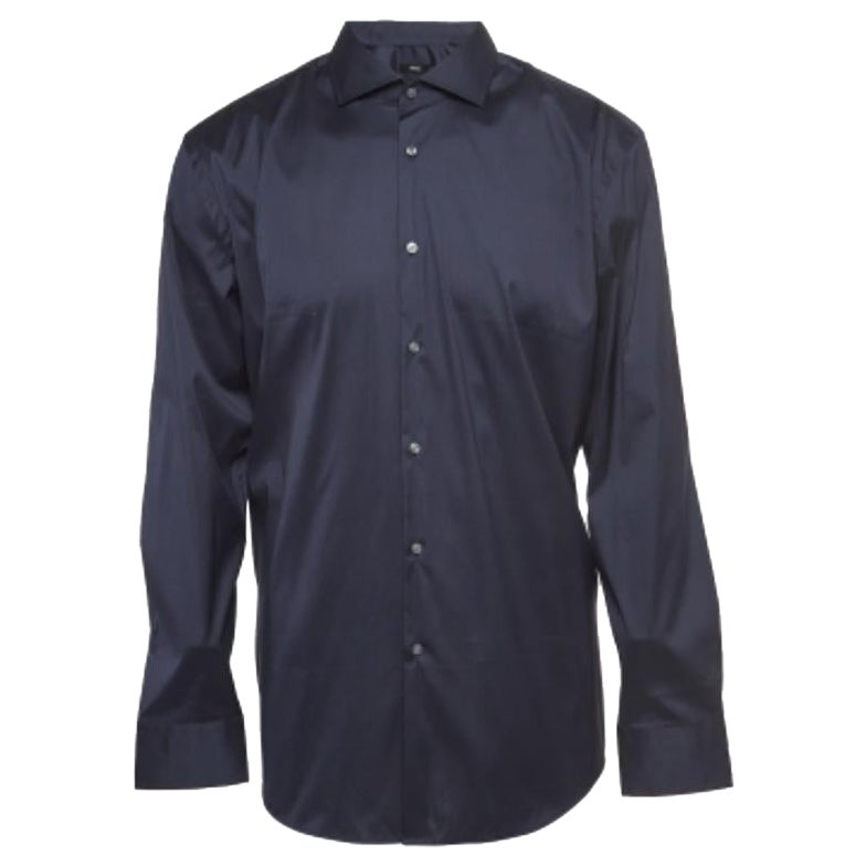 Boss By Hugo Boss - Camicia slim in cotone elasticizzato blu navy XXL in vendita